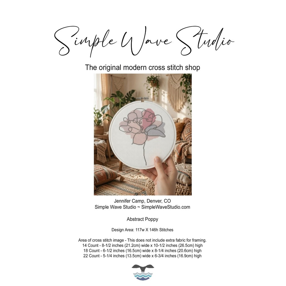 Abstract‎ Poppy Flower Boho Counted Cross Stitch Pattern KIT